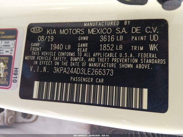 Продажа на аукционе авто 2020 Kia Rio Lx, vin: 3KPA24AD3LE266373, номер лота: 45065331