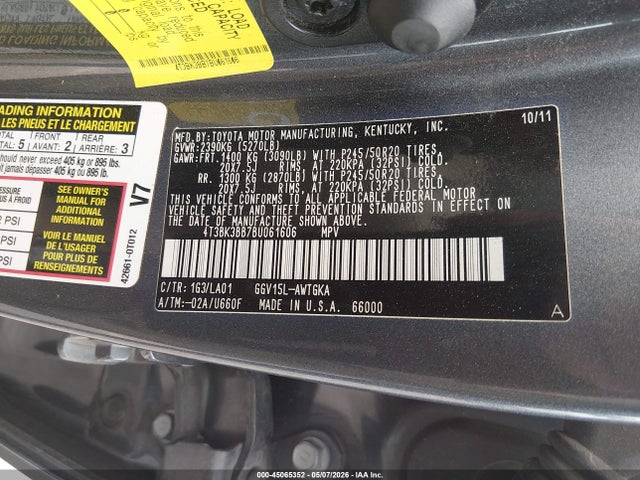 Продажа на аукционе авто 2011 Toyota Venza Base V6, vin: 4T3BK3BB7BU061606, номер лота: 45065352