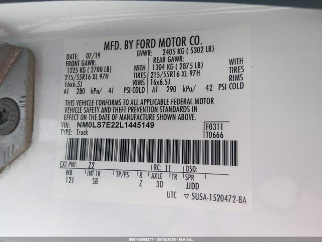 Продажа на аукционе авто 2020 Ford Transit Connect Xl, vin: NM0LS7E22L1445149, номер лота: 45065377