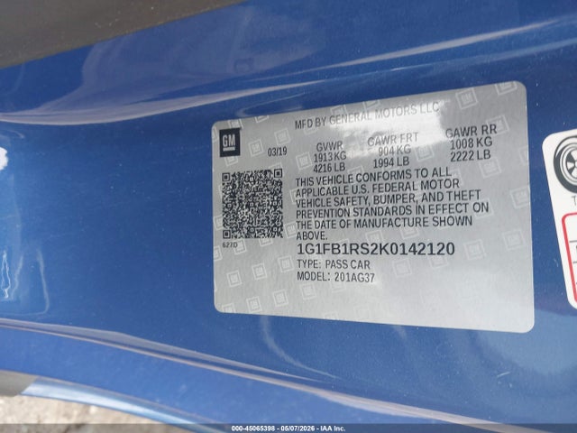 Aukcja sprzedaży 2019 Chevrolet Camaro 1lt, vin: 1G1FB1RS2K0142120, numer aukcji: 45065398
