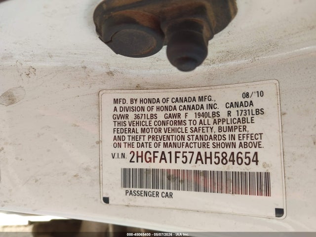 Продаж на аукціоні авто 2010 Honda Civic Lx, vin: 2HGFA1F57AH584654, номер лоту: 45065400
