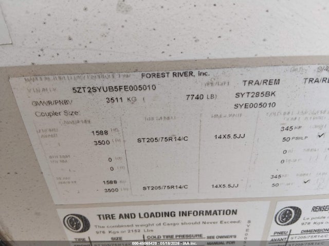 Shasta Flyte 2015 5ZT2SYUB5FE005010 Image 9