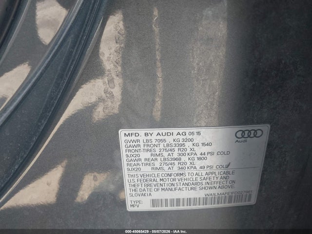 Продажа на аукционе авто 2015 Audi Q7 3.0 Tdi Premium, vin: WA1LMAFE1FD027861, номер лота: 45065429