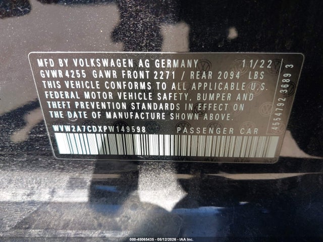 2023 Volkswagen Golf Gti 2.0t Se მანქანა იყიდება აუქციონზე, vin: WVW2A7CDXPW149598, აუქციონის ნომერი: 45065435