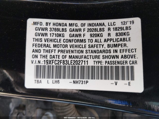 19XFC2F83LE202711 Honda Civic Sport