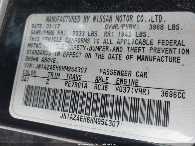 2017 Nissan 370z Nismo Tech მანქანა იყიდება აუქციონზე, vin: JN1AZ4EH6HM954307, აუქციონის ნომერი: 45065492
