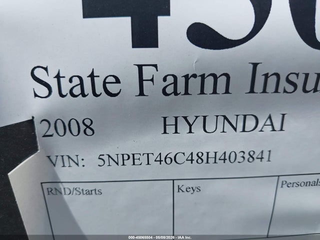Aukcja sprzedaży 2008 Hyundai Sonata Gls, vin: 5NPET46C48H403841, numer aukcji: 45065504