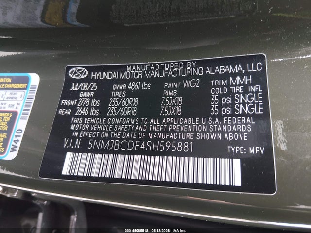 Продажа на аукционе авто 2025 Hyundai Tucson Sel, vin: 5NMJBCDE4SH595881, номер лота: 45065518