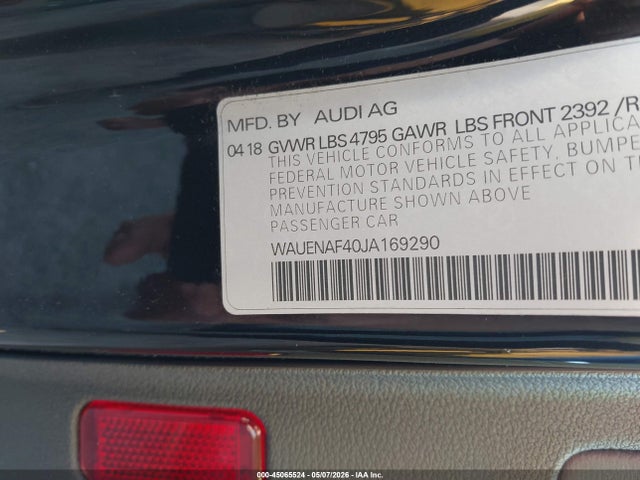 Aukcja sprzedaży 2018 Audi A4 2.0t Premium/2.0t Tech Premium, vin: WAUENAF40JA169290, numer aukcji: 45065524