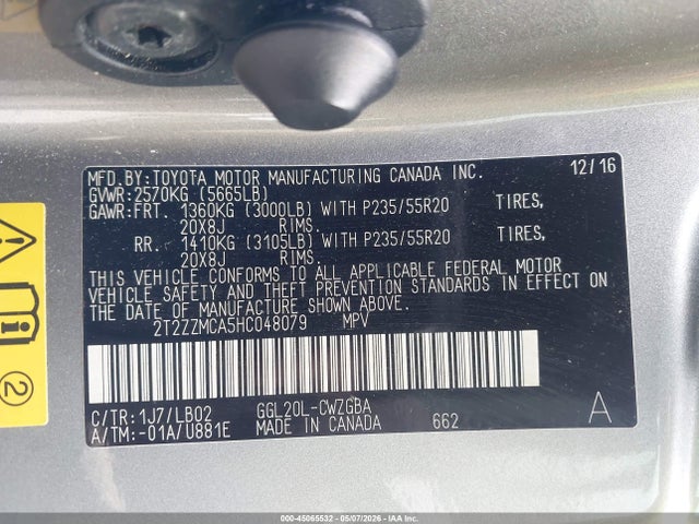 45065532 :رقم المزاد ، 2T2ZZMCA5HC048079 vin ، 2017 Lexus Rx 350 مزاد بيع
