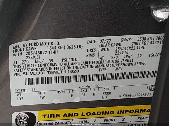 5LMJJ3LT5NEL11628 Lincoln Navigator Reserve L