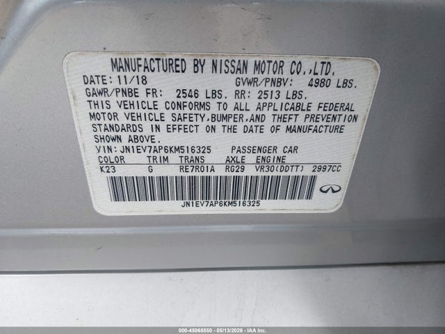 Продажа на аукционе авто 2019 Infiniti Q50 3.0t Sport, vin: JN1EV7AP6KM516325, номер лота: 45065550