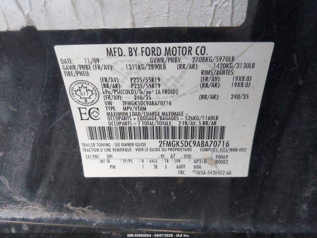 Продаж на аукціоні авто 2010 Ford Flex Limited, vin: 2FMGK5DC9ABA70716, номер лоту: 45065554