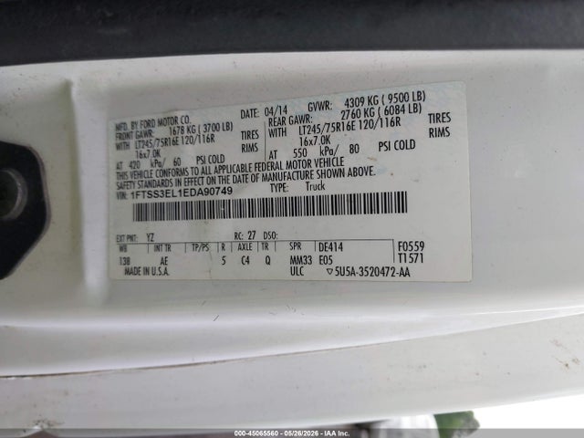 Продаж на аукціоні авто 2014 Ford E-350 Super Duty Commercial, vin: 1FTSS3EL1EDA90749, номер лоту: 45065560