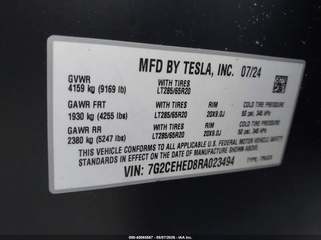 Aukcja sprzedaży 2024 Tesla Cybertruck All-wheel Drive, vin: 7G2CEHED8RA023494, numer aukcji: 45065567