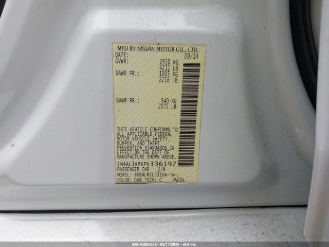 45065586 :رقم المزاد ، 1N4AL3APXFN336197 vin ، 2015 Nissan Altima 2.5 Sl مزاد بيع
