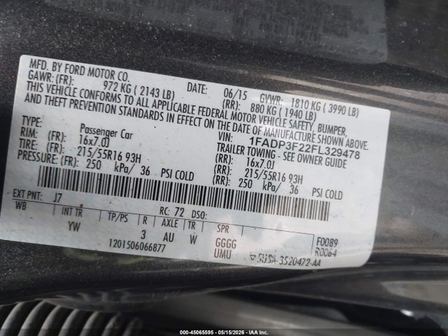 Aukcja sprzedaży 2015 Ford Focus Se, vin: 1FADP3F22FL329478, numer aukcji: 45065595