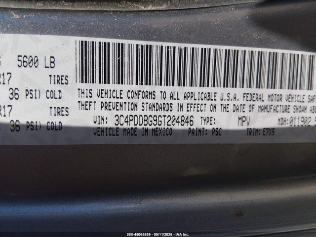 3C4PDDBG9GT204846 Dodge Journey Sxt