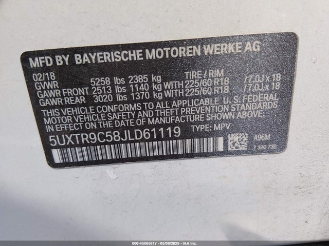 BMW X3 Xdrive30i 2018 5UXTR9C58JLD61119 Image 9