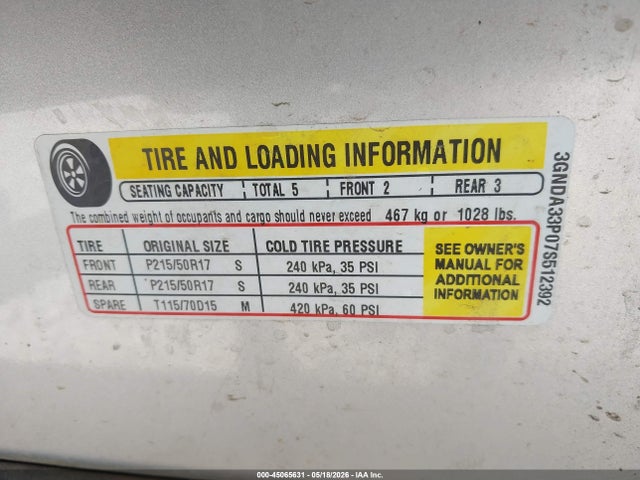 2007 Chevrolet Hhr Lt მანქანა იყიდება აუქციონზე, vin: 3GNDA33P07S512392, აუქციონის ნომერი: 45065631