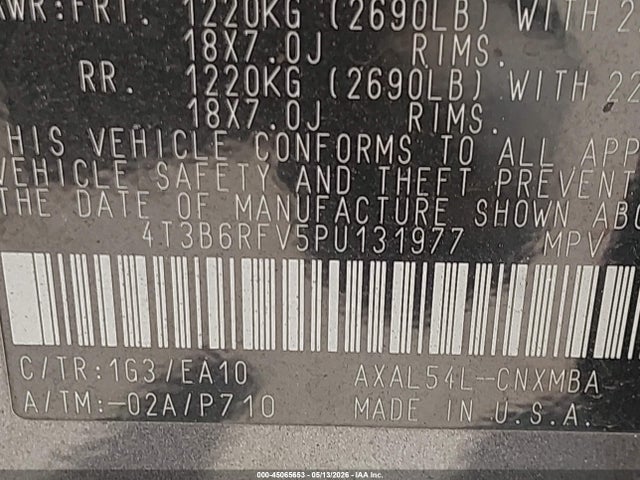 2023 Toyota Rav4 Hybrid Xle Premium მანქანა იყიდება აუქციონზე, vin: 4T3B6RFV5PU131977, აუქციონის ნომერი: 45065653