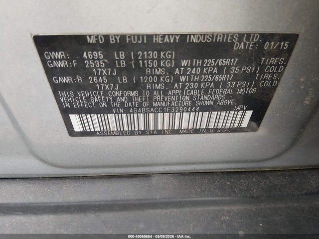 Aukcja sprzedaży 2015 Subaru Outback 2.5i Premium, vin: 4S4BSACC1F3290444, numer aukcji: 45065654