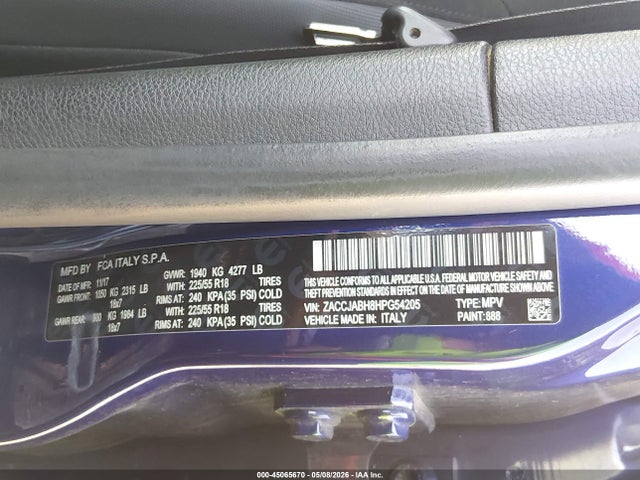 Auction sale of the 2017 Jeep Renegade Altitude Fwd, vin: ZACCJABH8HPG54205, lot number: 45065670