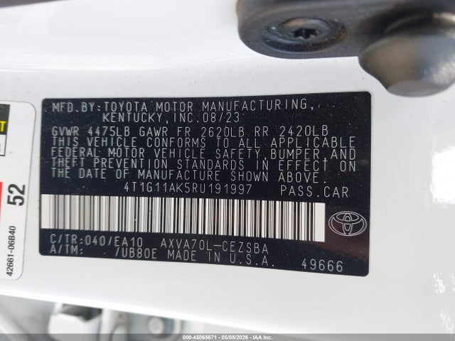 4T1G11AK5RU191997 Toyota CAMRY SE
