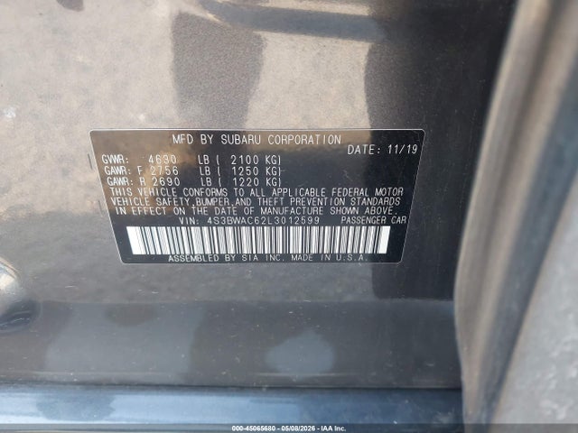 Продажа на аукционе авто 2020 Subaru Legacy Premium, vin: 4S3BWAC62L3012599, номер лота: 45065680