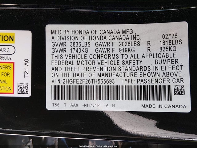 Honda Civic Lx 2026 2HGFE2F26TH565693 Image 9