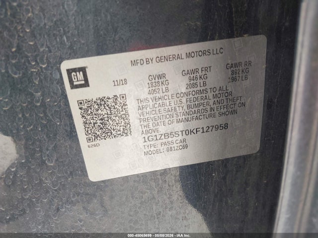 Продаж на аукціоні авто 2019 Chevrolet Malibu 1ls, vin: 1G1ZB5ST0KF127958, номер лоту: 45065699