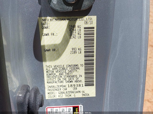 Продаж на аукціоні авто 2010 Nissan Altima 2.5 S, vin: 1N4AL2EP0AC189381, номер лоту: 45065700