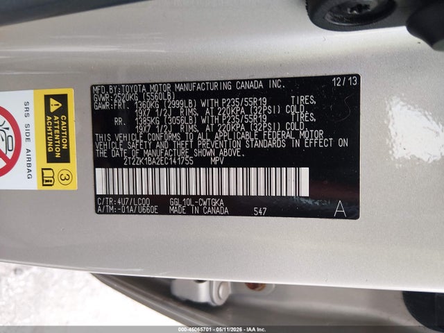 45065701 :رقم المزاد ، 2T2ZK1BA2EC141755 vin ، 2014 Lexus Rx 350 مزاد بيع