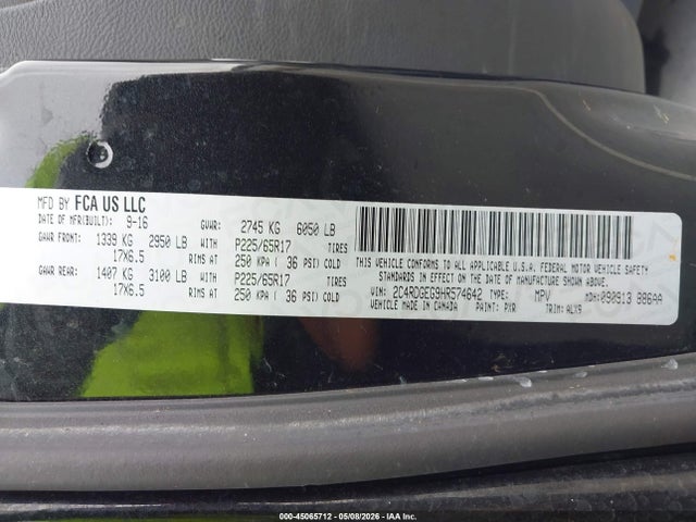 Продаж на аукціоні авто 2017 Dodge Grand Caravan Gt, vin: 2C4RDGEG9HR574642, номер лоту: 45065712