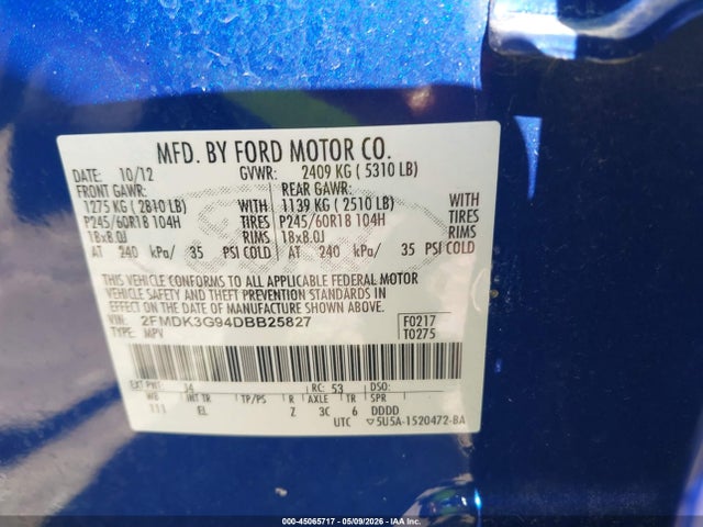2013 Ford Edge Se მანქანა იყიდება აუქციონზე, vin: 2FMDK3G94DBB25827, აუქციონის ნომერი: 45065717