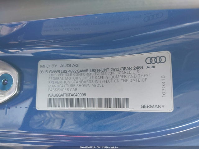 Продажа на аукционе авто 2015 Audi S5 3.0t Premium Plus, vin: WAUGGAFR6FA049998, номер лота: 45065725