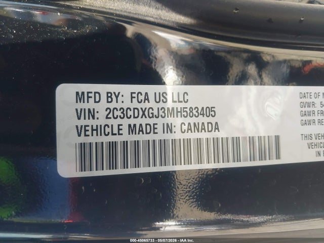 Aukcja sprzedaży 2021 Dodge Charger Scat Pack Rwd, vin: 2C3CDXGJ3MH583405, numer aukcji: 45065733