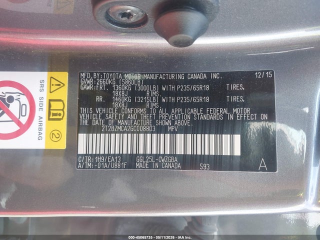 Aukcja sprzedaży 2016 Lexus Rx 350, vin: 2T2BZMCA2GC008803, numer aukcji: 45065735