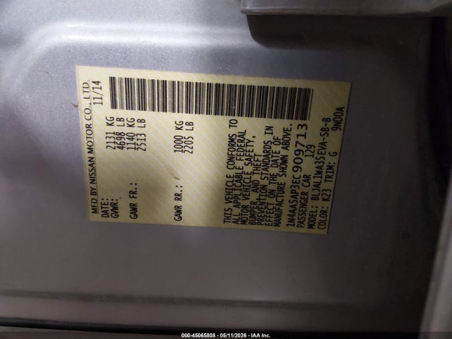 Продаж на аукціоні авто 2014 Nissan Maxima 3.5 Sv, vin: 1N4AA5AP3EC909713, номер лоту: 45065808