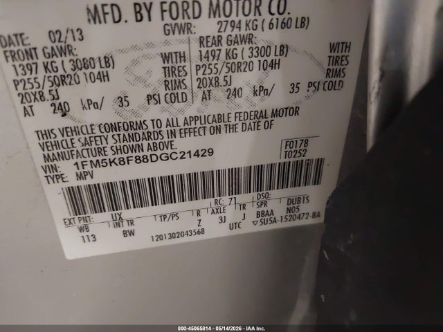 Продаж на аукціоні авто 2013 Ford Explorer Limited, vin: 1FM5K8F88DGC21429, номер лоту: 45065814
