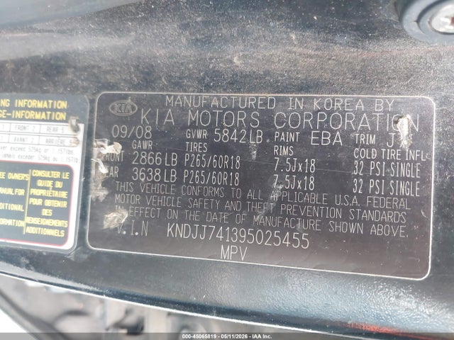 Продаж на аукціоні авто 2009 Kia Borrego Ex V6, vin: KNDJJ741395025455, номер лоту: 45065819