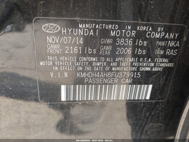 Aukcja sprzedaży 2015 Hyundai Elantra Sport, vin: KMHDH4AH8FU379915, numer aukcji: 45065843