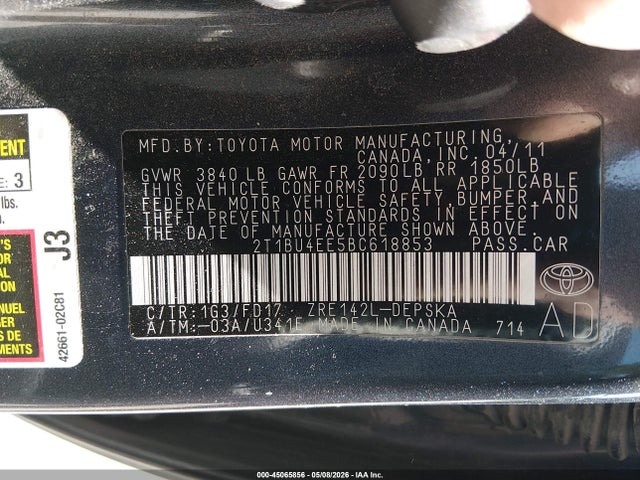 Aukcja sprzedaży 2011 Toyota Corolla S, vin: 2T1BU4EE5BC618853, numer aukcji: 45065856