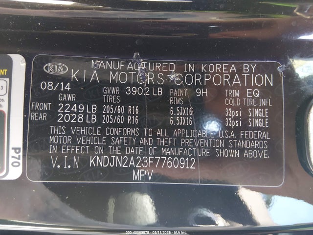 2015 Kia Soul მანქანა იყიდება აუქციონზე, vin: KNDJN2A23F7760912, აუქციონის ნომერი: 45065879