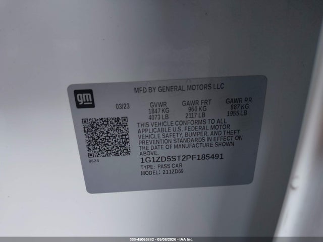 2023 Chevrolet Malibu Fwd 1lt მანქანა იყიდება აუქციონზე, vin: 1G1ZD5ST2PF185491, აუქციონის ნომერი: 45065882