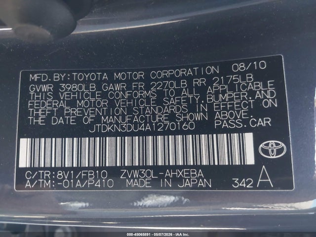 Продаж на аукціоні авто 2010 Toyota Prius Iii, vin: JTDKN3DU4A1270160, номер лоту: 45065891