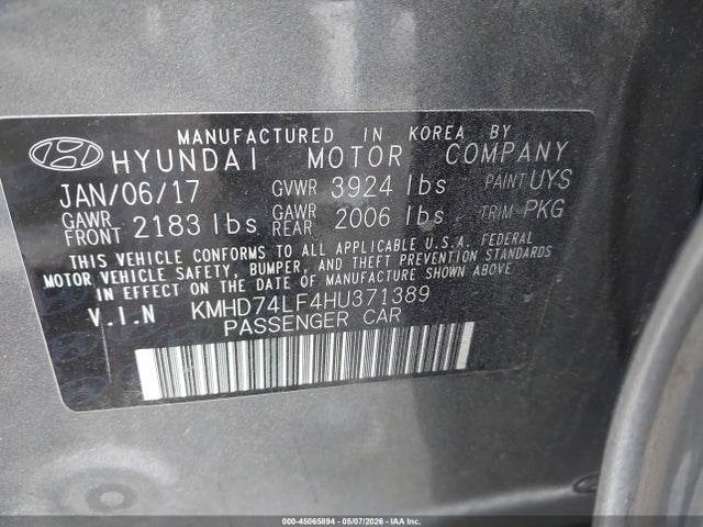 Aukcja sprzedaży 2017 Hyundai Elantra Se, vin: KMHD74LF4HU371389, numer aukcji: 45065894