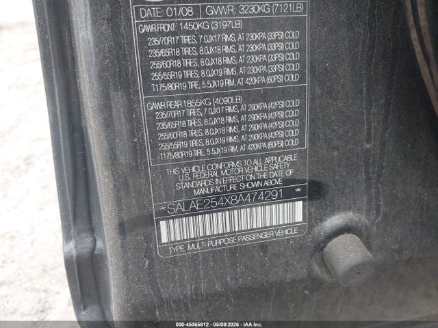 Продажа на аукционе авто 2008 Land Rover Lr3 V8 Se, vin: SALAE254X8A474291, номер лота: 45065912