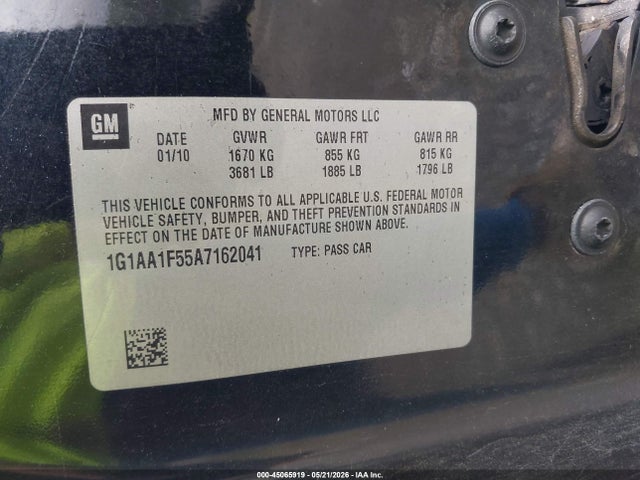 Продажа на аукционе авто 2010 Chevrolet Cobalt Ls, vin: 1G1AA1F55A7162041, номер лота: 45065919