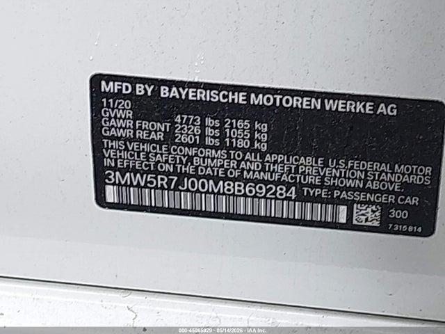 Aukcja sprzedaży 2021 Bmw 330i Xdrive, vin: 3MW5R7J00M8B69284, numer aukcji: 45065929